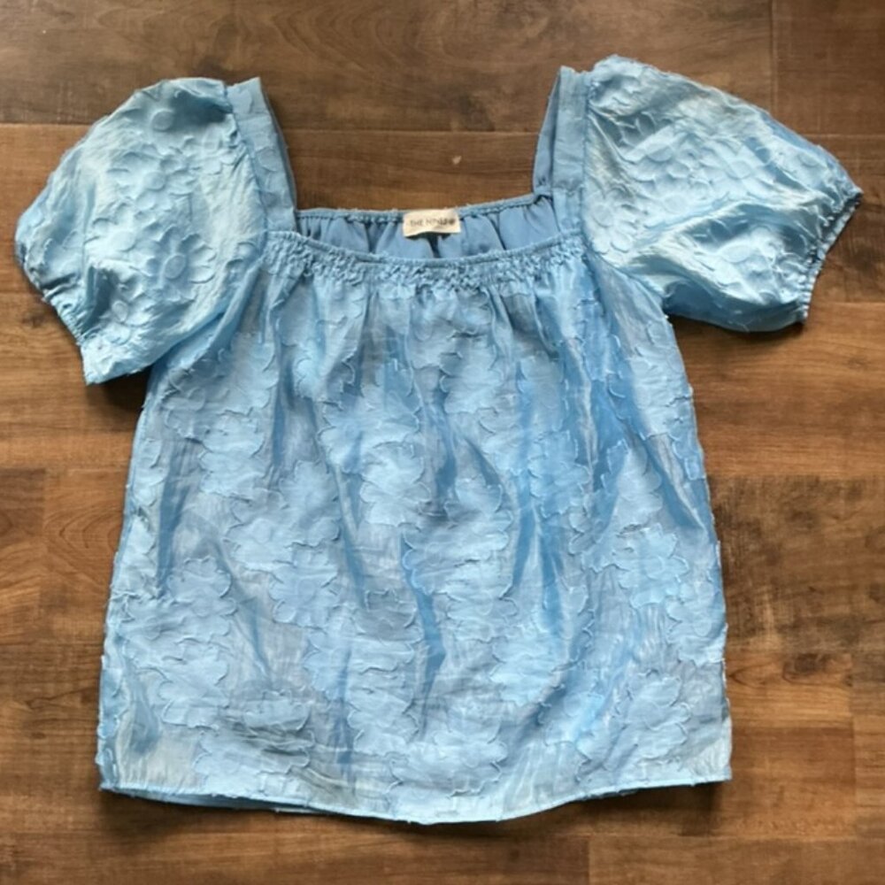 The Nines Blue‎ Floral Embroidered Puff Sleeve Blouse Women’s Size Medium